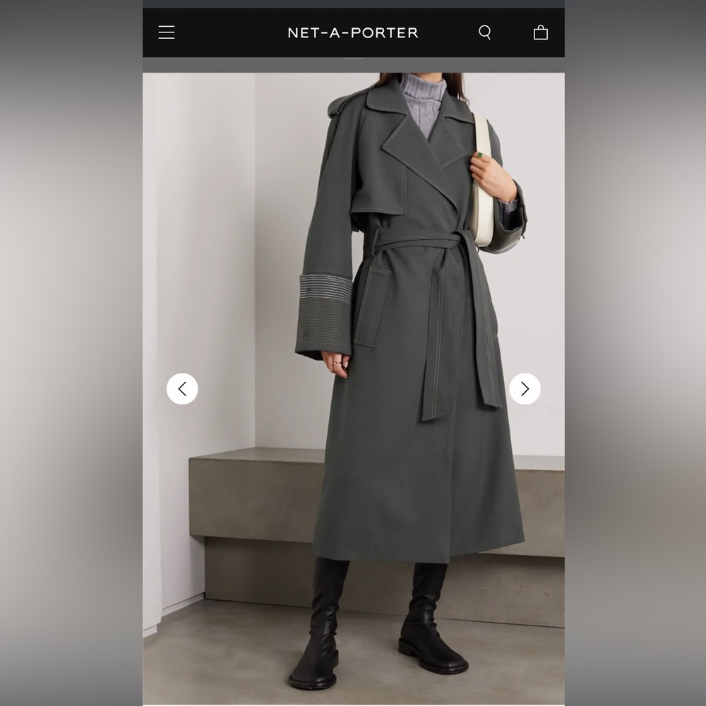 BITE STUDIOS- Anthracite Grey Trench 100% Wool & Silk size 12 SUSTAINABLE BRAND